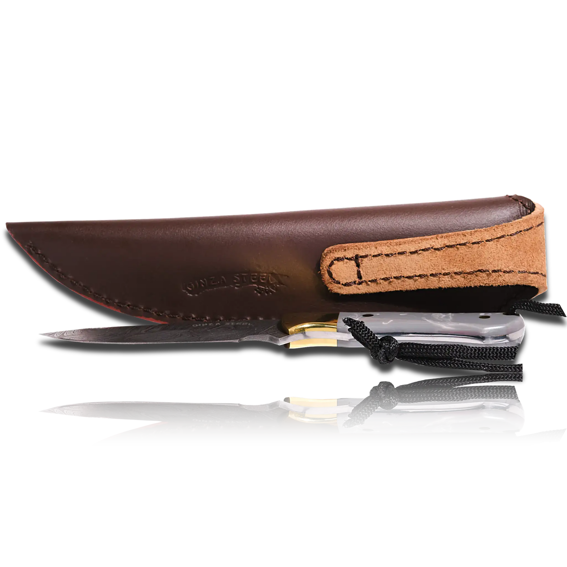 Original Kaito Damascus Steel Skinner Knife 4 inch blade with Premium Leather Sheath Ginza Steel