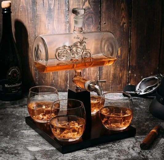 Motorcycle Decanter with 4 Glasses