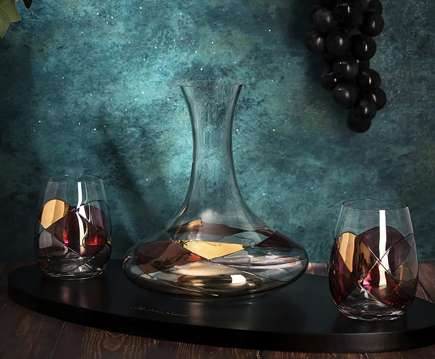 Hand Painted Stemless Wine Set with Decanter