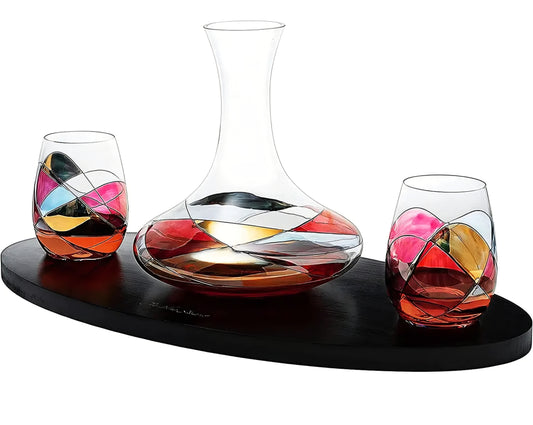 Hand Painted Stemless Wine Set with Decanter