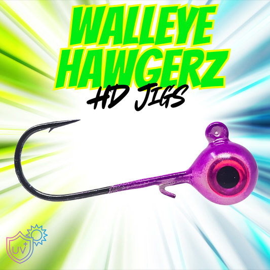 Walleye Hawgerz HD (Long Shank Jig) - UV Glow Purple Jig - 3 Pack