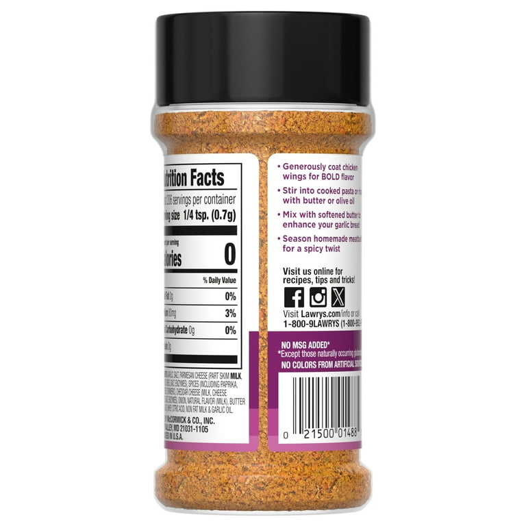 Lawry's Hot Garlic Parmesan Seasoning, 5oz SlobsRus BBQ