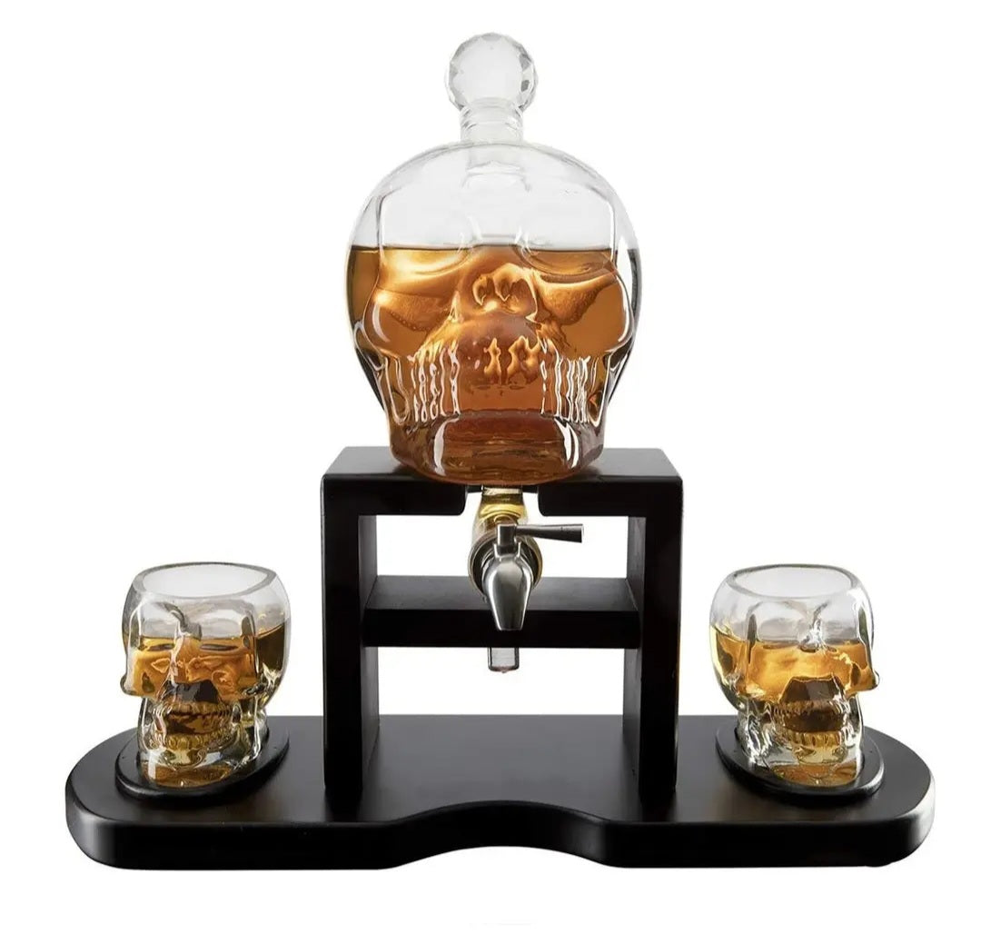 Skull Decanter Dispenser Set plus 2 glasses