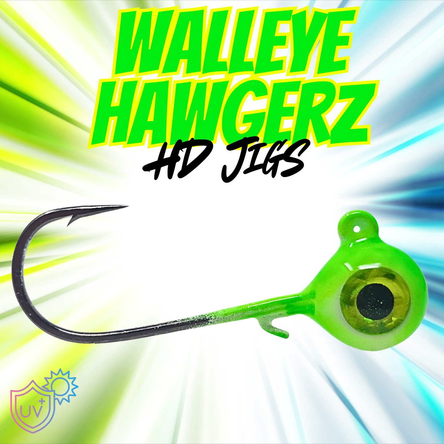 Walleye Hawgerz HD (Long Shank Jig) - UV Glow Green Jig - 3 Pack