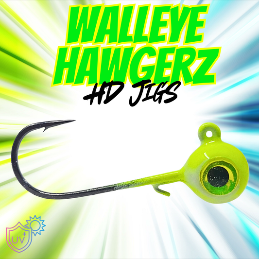 Walleye Hawgerz HD (Long Shank Jig) - UV Glow Chartreuse Jig - 3 Pack