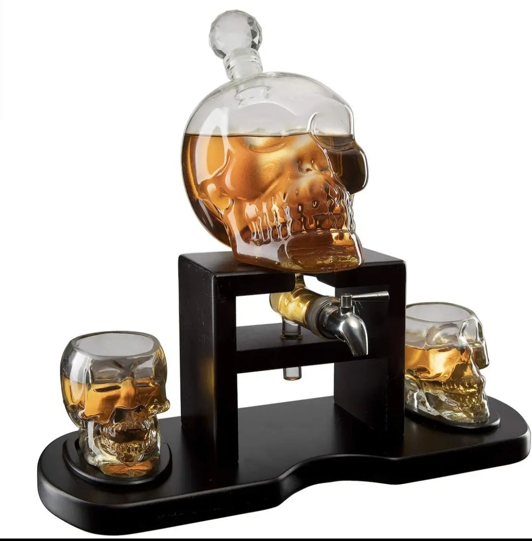 Skull Decanter Dispenser Set plus 2 glasses