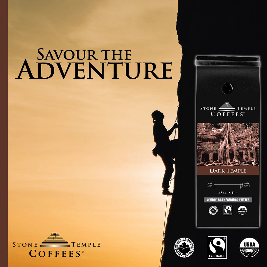 Dark Temple - Whole Bean, Dark French Roast, Certified Organic OCIA/ Fairtrade Coffee 1lb/ 454g