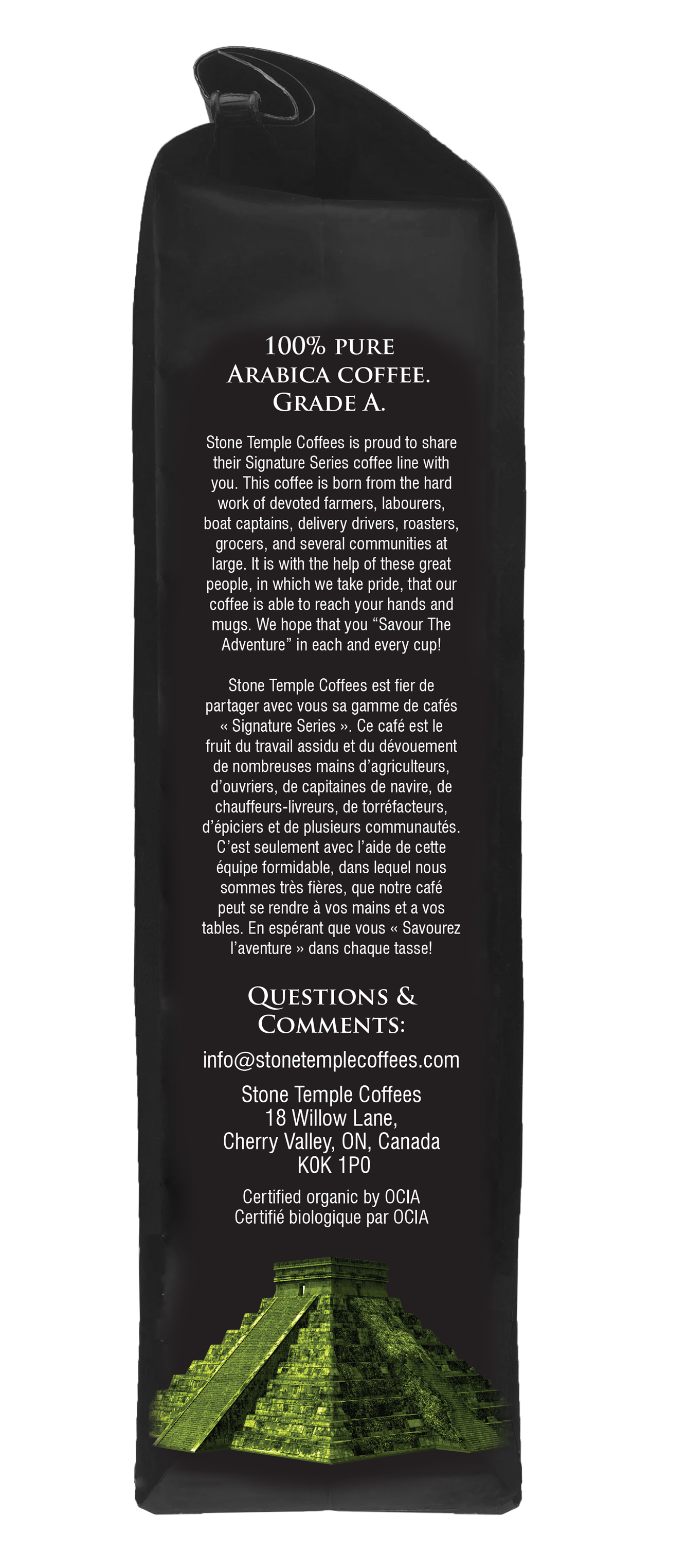 Central & South - Whole Bean, Medium Roast, Certified Organic OCIA/ Fairtrade Coffee 1lb/454g