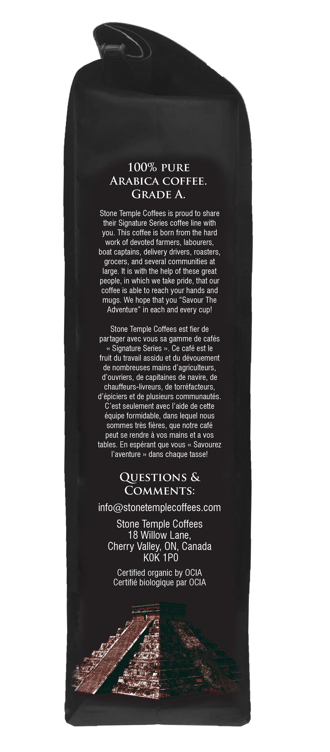 Dark Temple - Ground, Dark French Roast, Certified Organic OCIA/ Fairtrade Coffee 1lb/ 454g