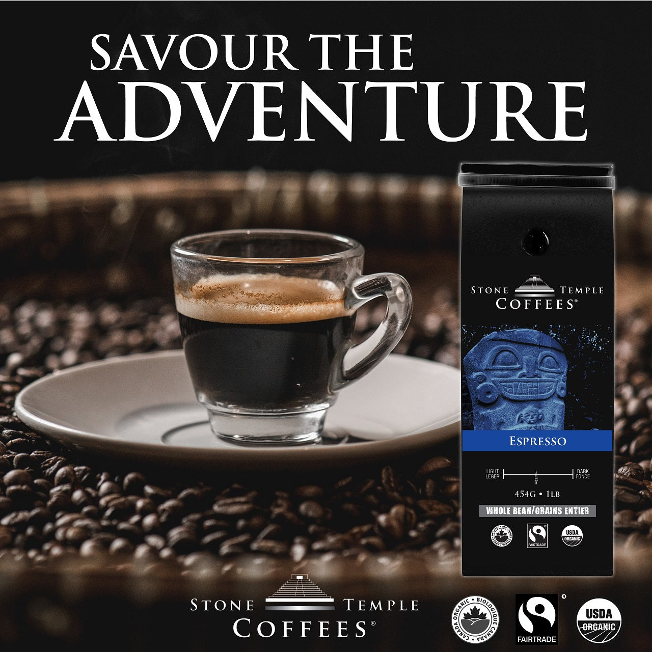 Espresso - Whole Bean, Espresso Roast, Certified Organic OCIA/ Fairtrade Coffee 1lb/454g
