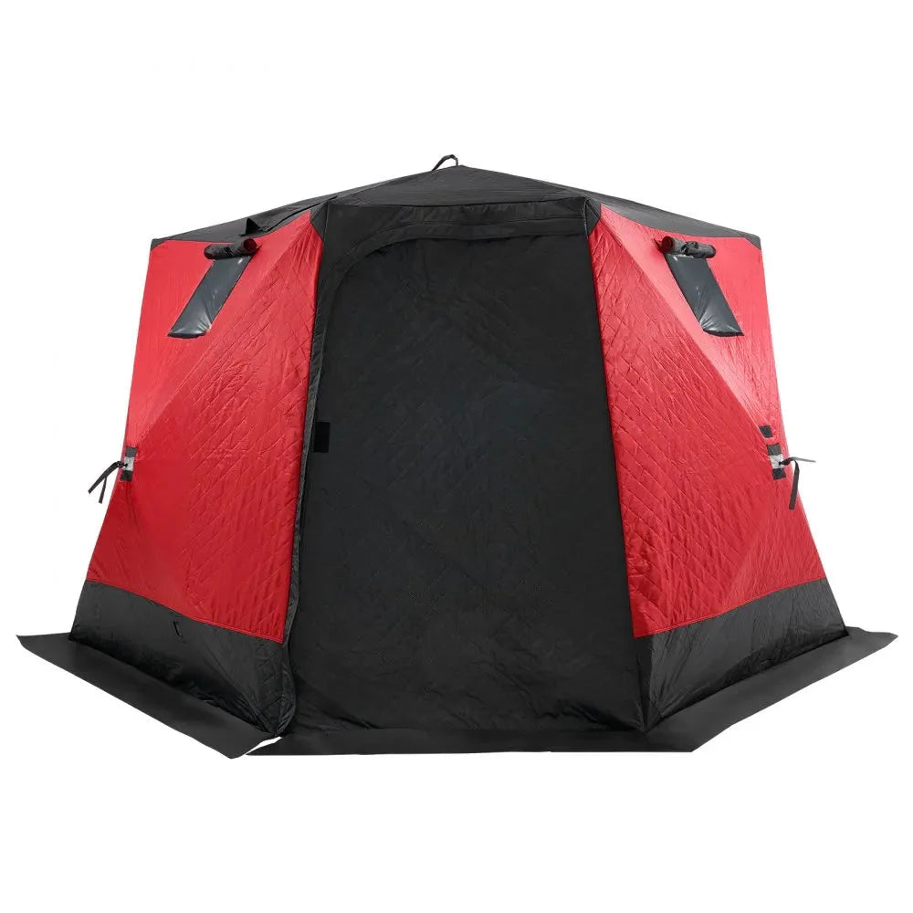 VEVOR Portable Ice Shelter, 4-6 Person Insulated Pop-Up Ice Fishing Tent, 50 Square Feet Fishable Area, Thermal Ice Shanty for Winter Fishing, Ice Cube with Anchors, Ropes, Carrying Bag, 130"x130"