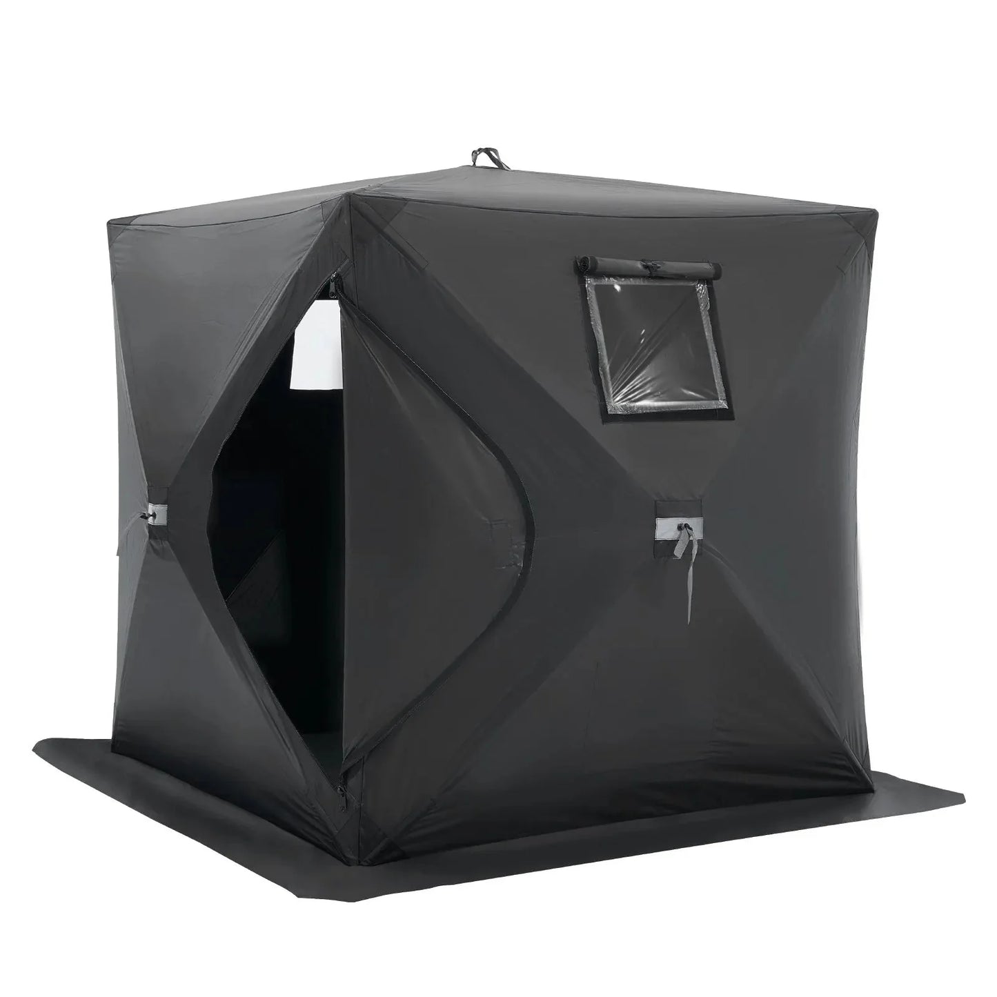 VEVOR Portable Ice Shelter, 1-2 Person Pop-Up Ice Fishing Tent, 24 Square Feet Fishable Area, Ice Shanty for Winter Fishing, Waterproof Oxford Ice Cube with Anchors/Ropes/Carrying Bag, 60"x60", Black