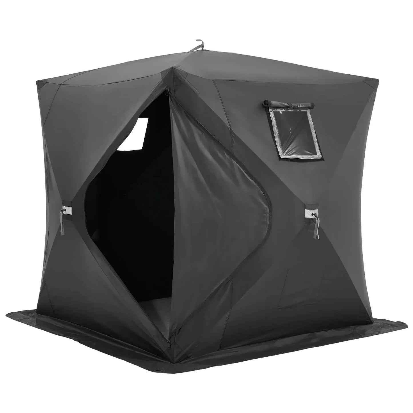 VEVOR Portable Ice Shelter, 3-4 Person Pop-Up Ice Fishing Tent, 43 Square Feet Fishable Area, Ice Shanty for Winter Fishing, Waterproof Oxford Ice Cube with Anchors/Ropes/Carrying Bag, 90"x90", Black