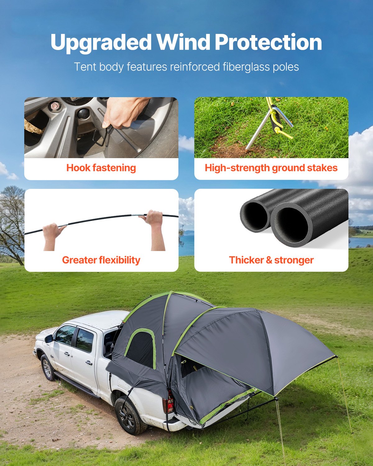 VEVOR Truck Tent 8.0-8.2ft Waterproof PU2000 Truck Bed Camping Tent 2-3 Person totalfindz