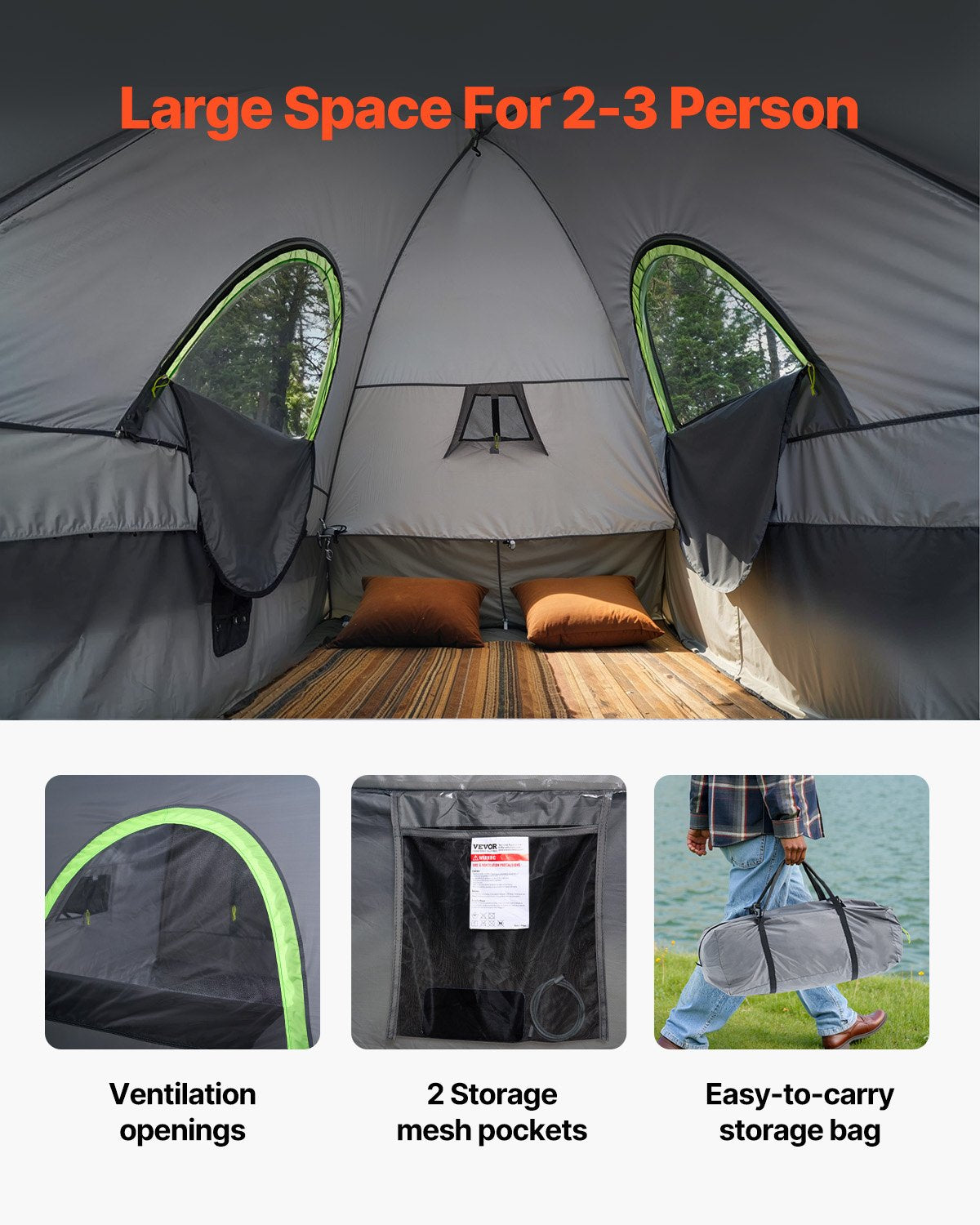 VEVOR Truck Tent 8.0-8.2ft Waterproof PU2000 Truck Bed Camping Tent 2-3 Person totalfindz