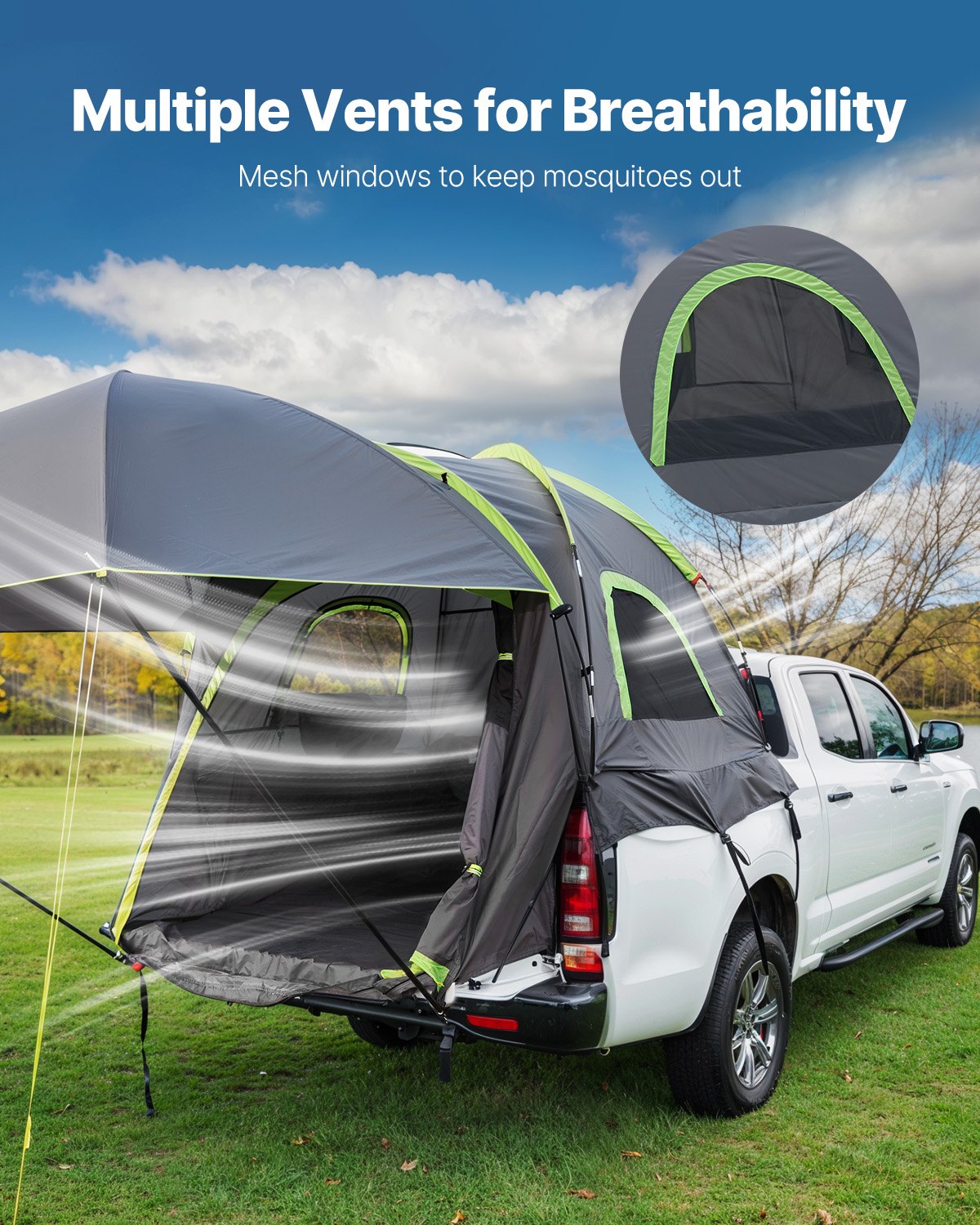 VEVOR Truck Tent 8.0-8.2ft Waterproof PU2000 Truck Bed Camping Tent 2-3 Person totalfindz