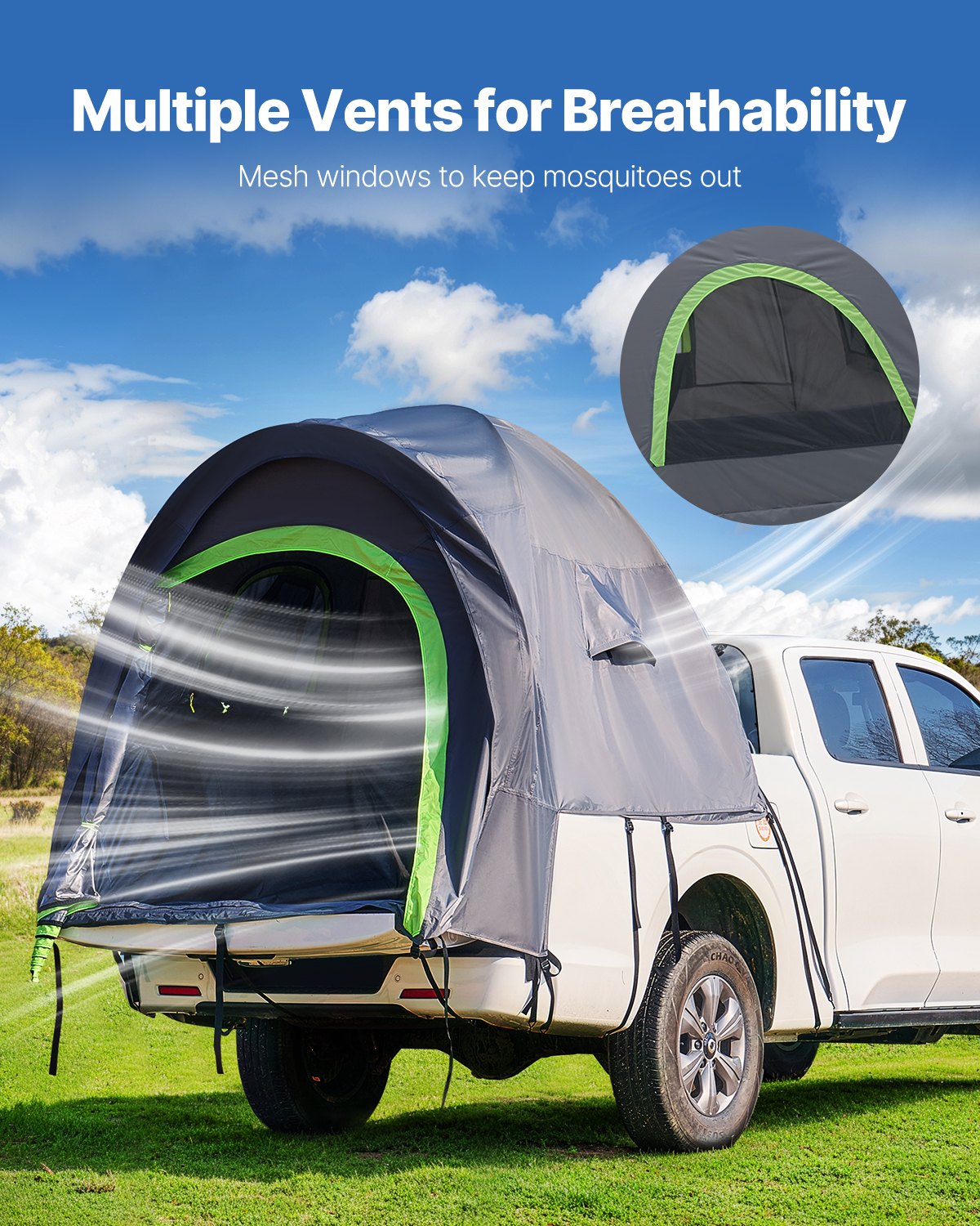 VEVOR Truck Tent 5.5-6.0ft Waterproof PU2000 Truck Bed Camping Tent 2-3 Person