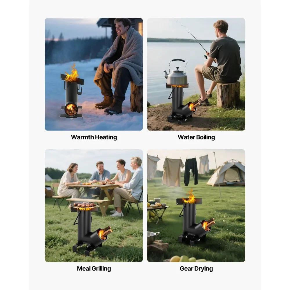 VEVOR Camping Rocket Stove, Portable Wood Burning Stove with Carrying Bag for Backpacking & Outdoor Cooking