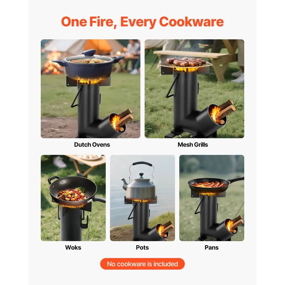 VEVOR Camping Rocket Stove, Portable Wood Burning Stove with Carrying Bag for Backpacking & Outdoor Cooking