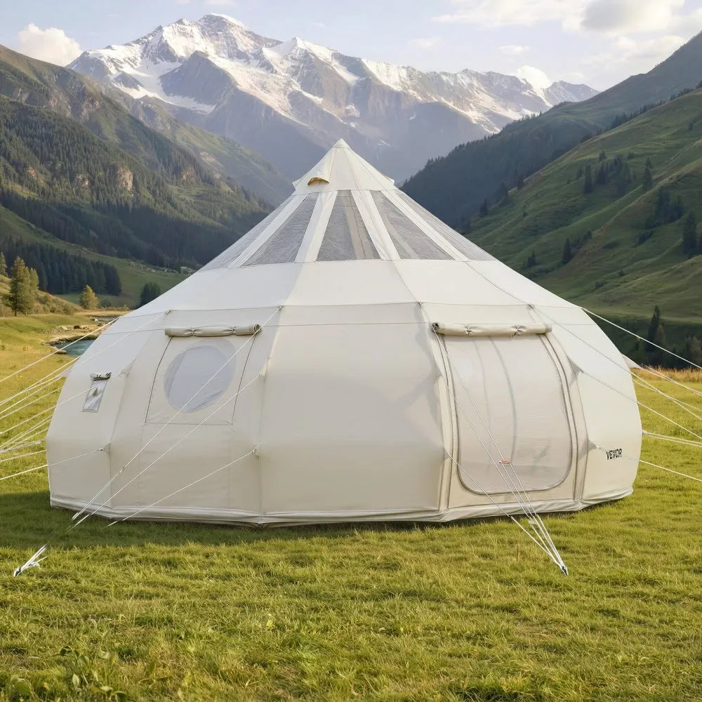 VEVOR 16.4 ft Canvas Bell Tent – 4 Season Glamping Yurt Tent with Stove Jack, Stargazing Roof & Rain Cover for 10-12 People