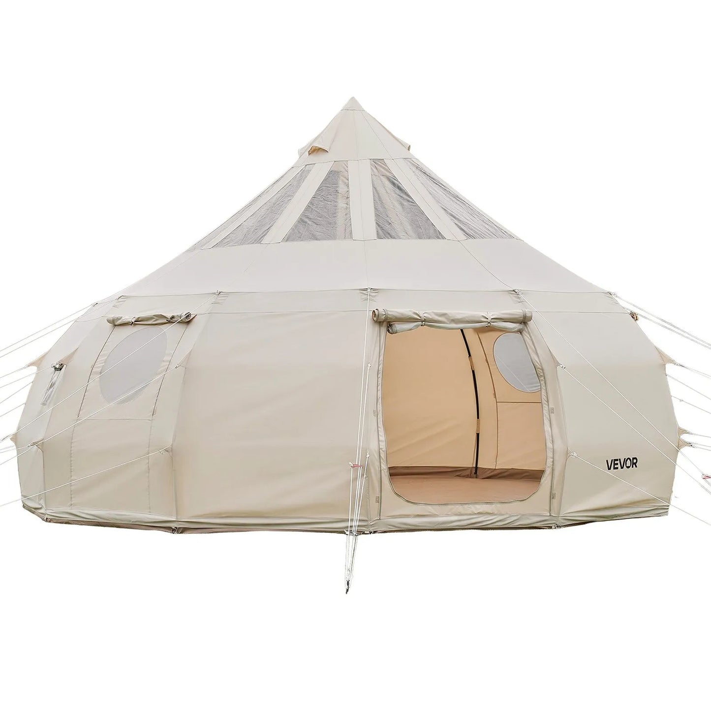 VEVOR 16.4 ft Canvas Bell Tent – 4 Season Glamping Yurt Tent with Stove Jack, Stargazing Roof & Rain Cover for 10-12 People