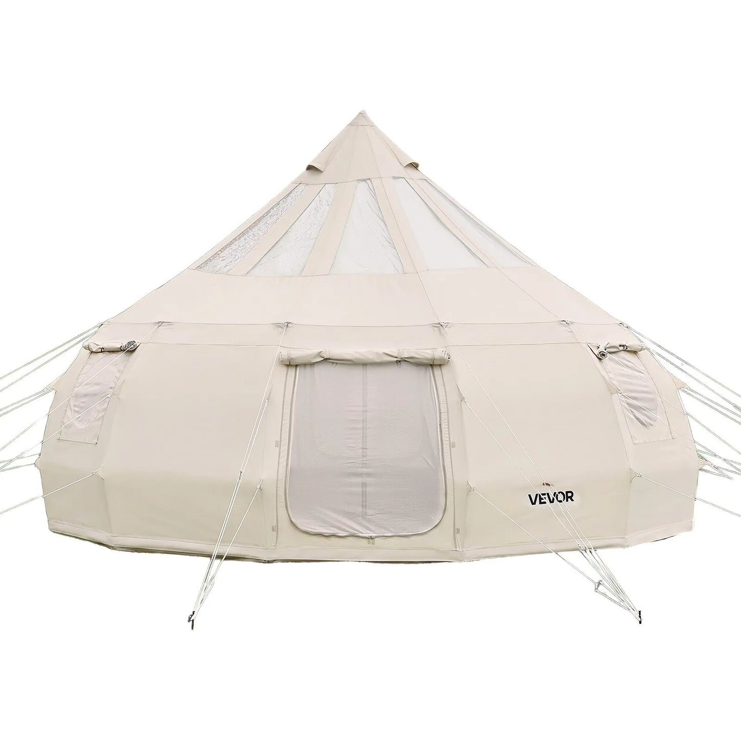 VEVOR 16.4 ft Canvas Bell Tent – 4 Season Glamping Yurt Tent with Stove Jack, Stargazing Roof & Rain Cover for 10-12 People