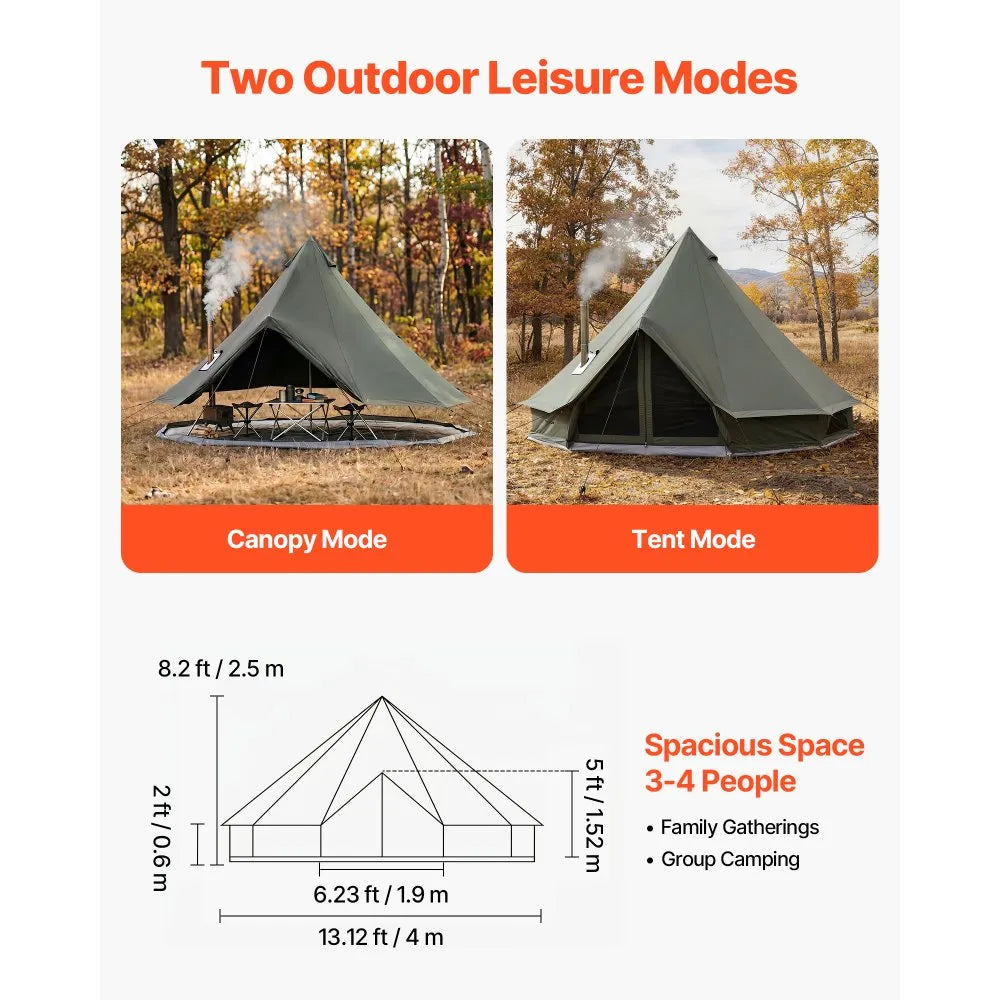 VEVOR 13.12 ft Canvas Bell Tent – 4 Season Glamping Yurt Tent with Stove Jack for 3-4 People