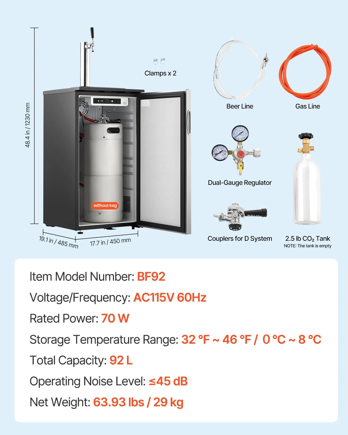 VEVOR Beer Kegerator – Single Tap Commercial Draft Beer Dispenser, 92L Capacity