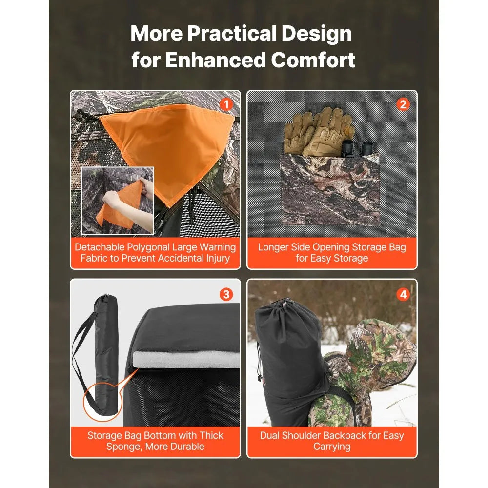 VEVOR Hunting Blind 270° See Through Ground Blind One-Way Mesh for 1-2 Person