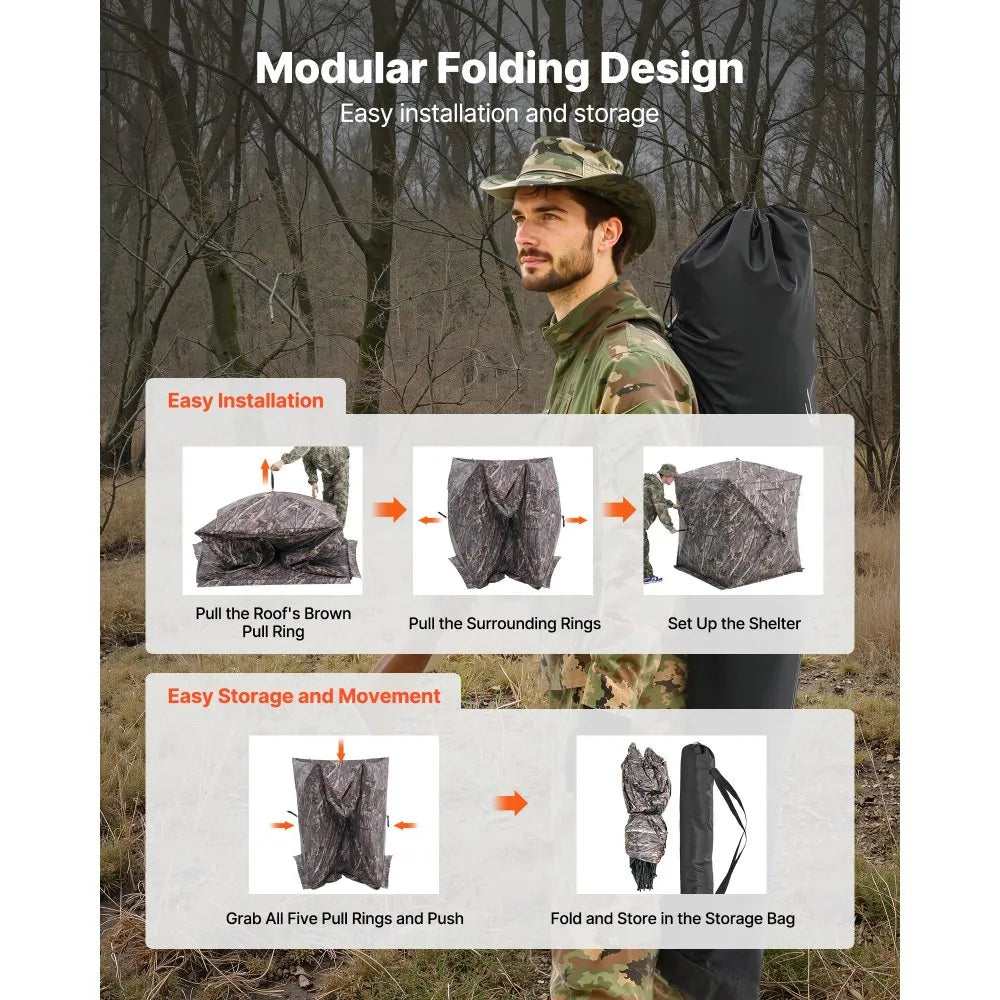 VEVOR Hunting Blind 270° See Through Ground Blind One-Way Mesh for 1-2 Person