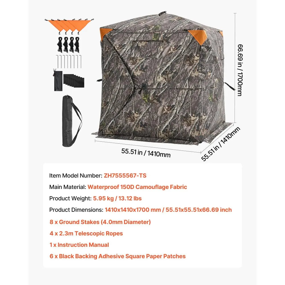 VEVOR Hunting Blind 270° See Through Ground Blind One-Way Mesh for 1-2 Person