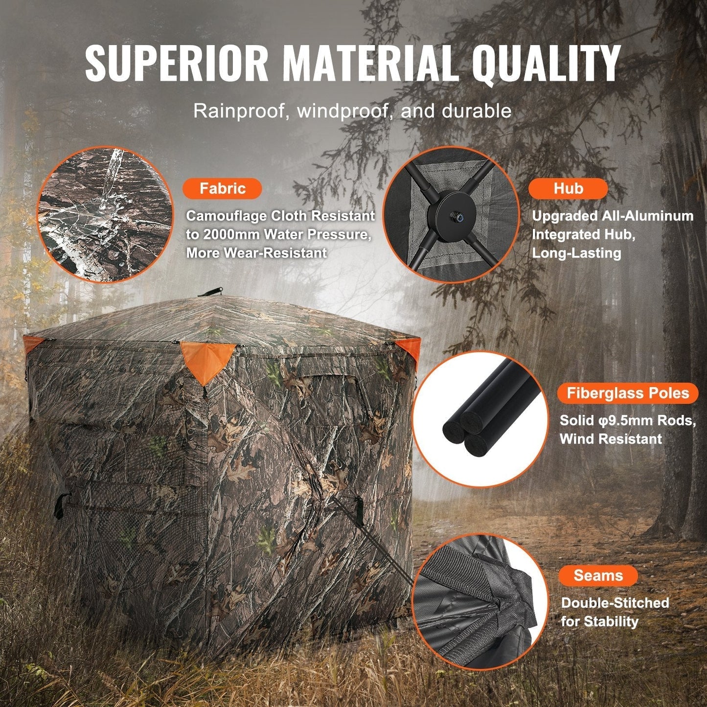 VEVOR Hunting Blind 270° See Through Ground Blind One-Way Mesh for 2-3 Person totalfindz