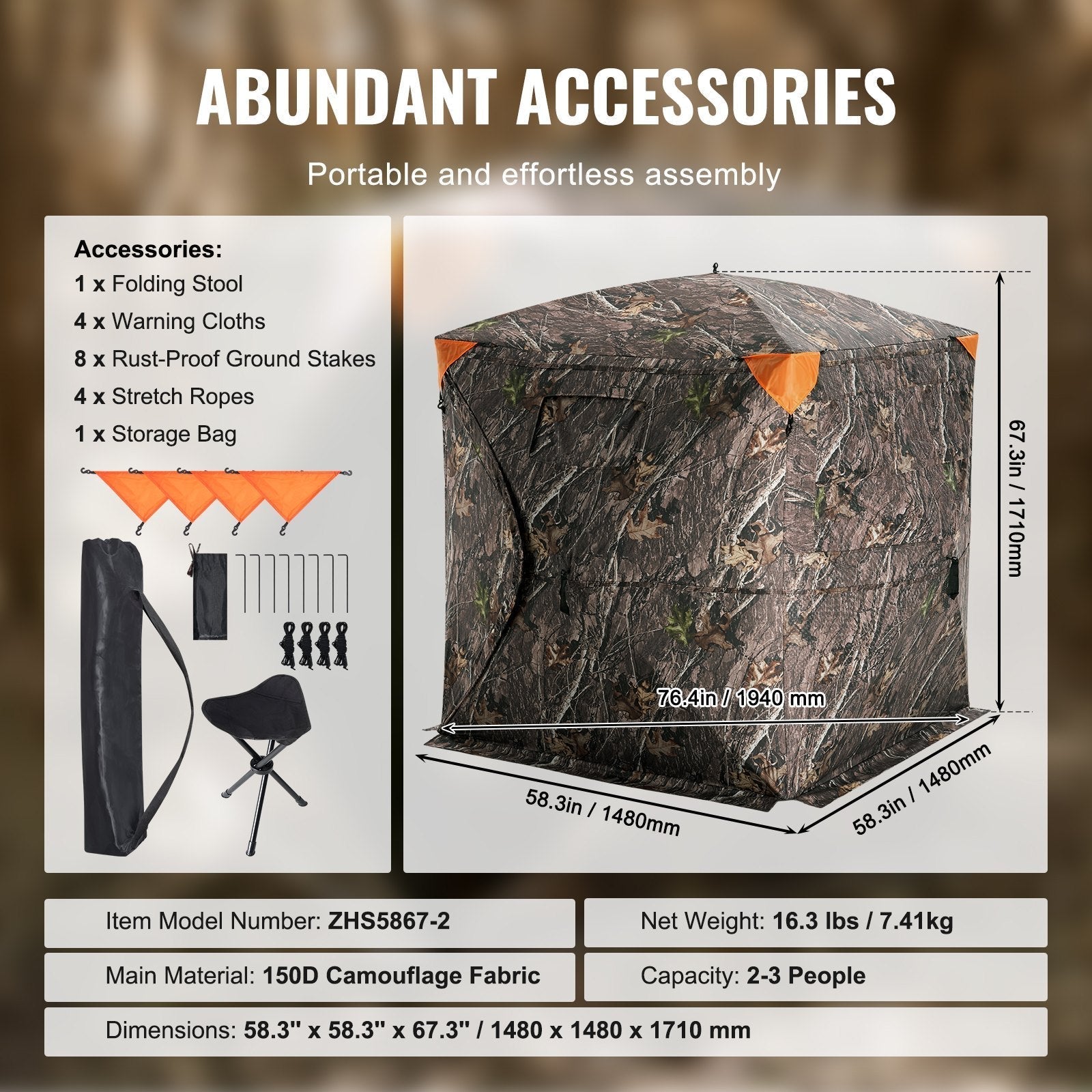 VEVOR Hunting Blind 270° See Through Ground Blind One-Way Mesh for 2-3 Person totalfindz