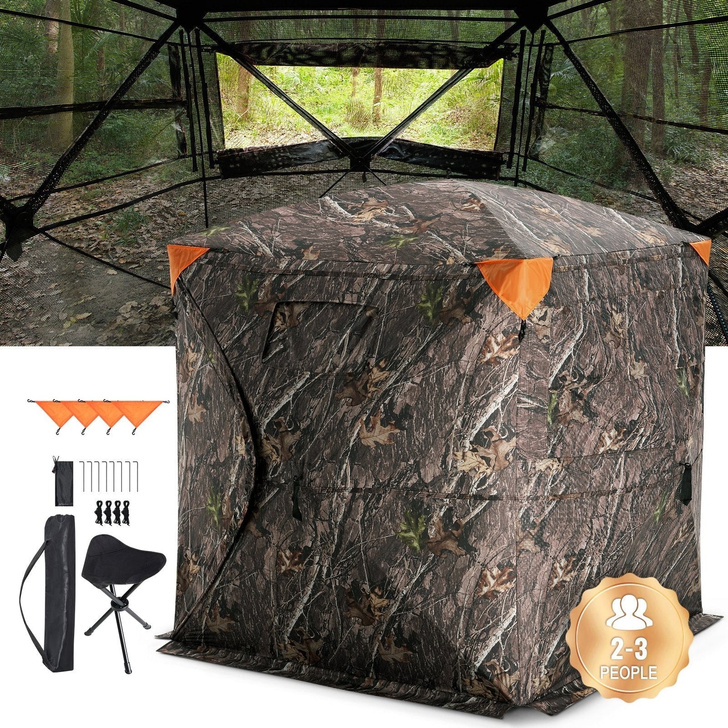 VEVOR Hunting Blind 270° See Through Ground Blind One-Way Mesh for 2-3 Person totalfindz