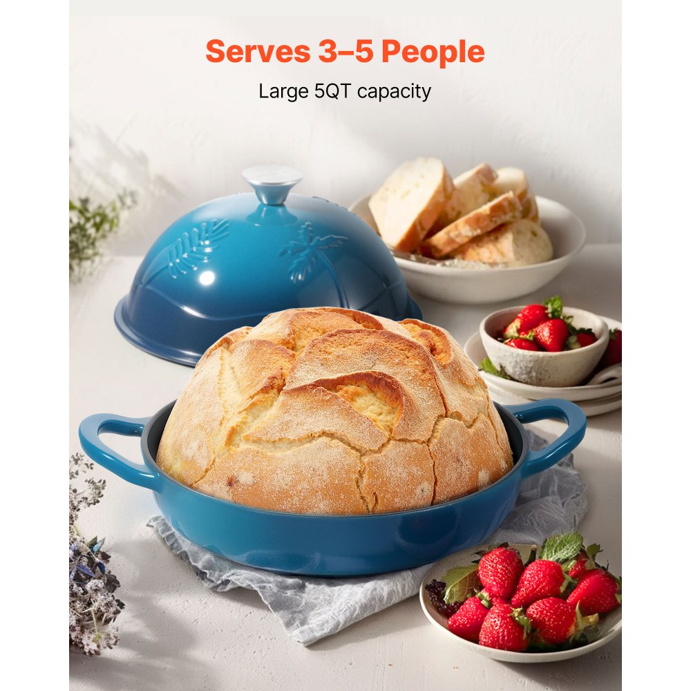 VEVOR 5 Qt Enameled Cast Iron Dutch Oven for Sourdough Bread Baking, Heavy-Duty Bread Baker with Lid, Oven Safe to 500°F, Induction Compatible Cookware