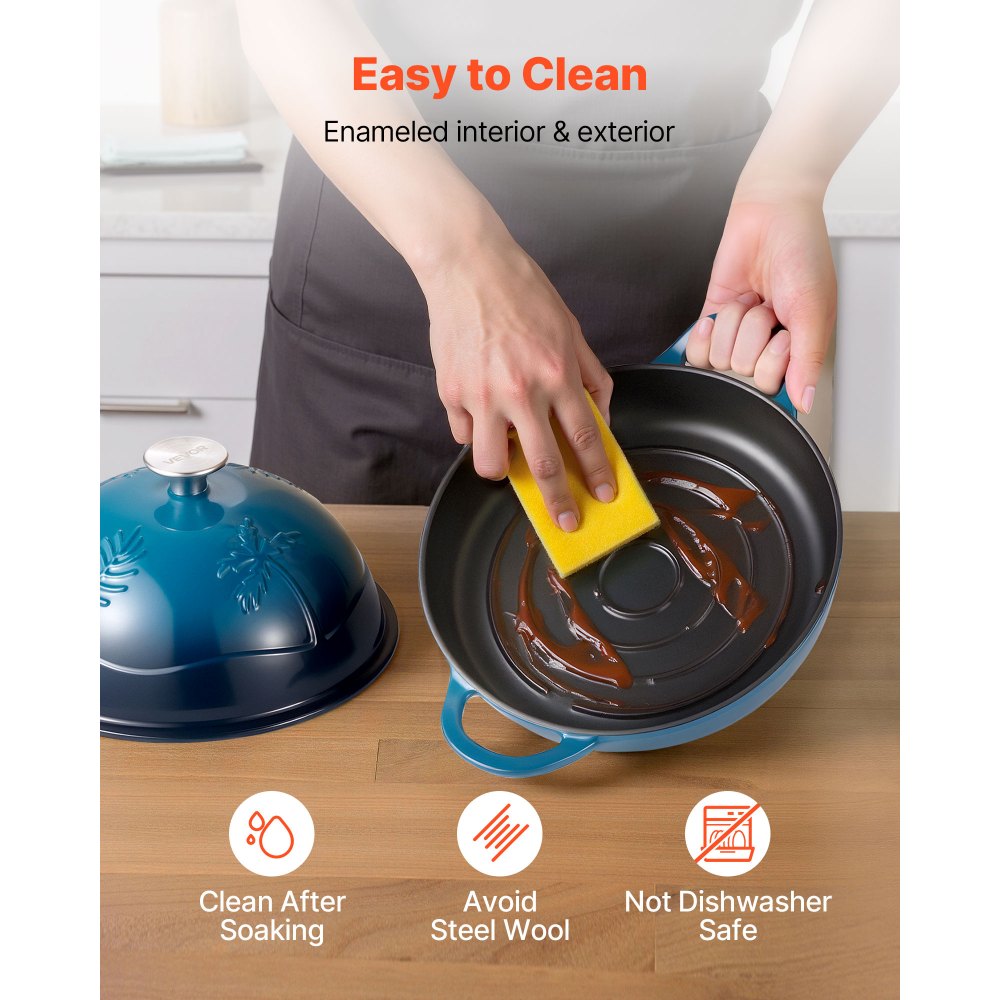 VEVOR 5 Qt Enameled Cast Iron Dutch Oven for Sourdough Bread Baking, Heavy-Duty Bread Baker with Lid, Oven Safe to 500°F, Induction Compatible Cookware