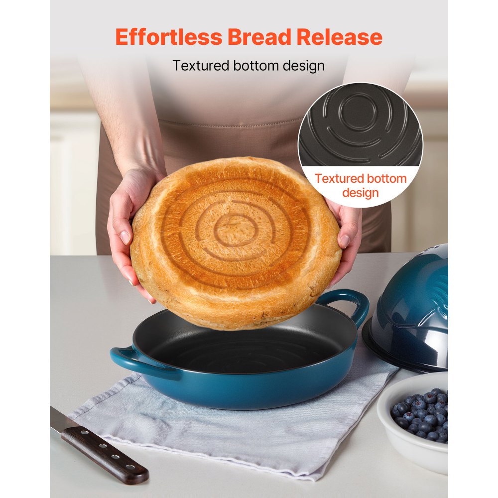 VEVOR 5 Qt Enameled Cast Iron Dutch Oven for Sourdough Bread Baking, Heavy-Duty Bread Baker with Lid, Oven Safe to 500°F, Induction Compatible Cookware